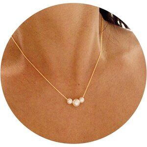 14K Gold Plated Layered Freshwater Pearl Necklaces for Women Trendy Simple